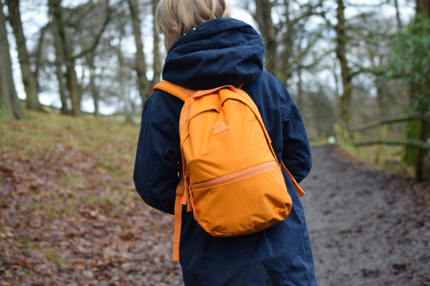 Amy's bright orange rucksack makes her easier to spot - and it's her favourite colour!