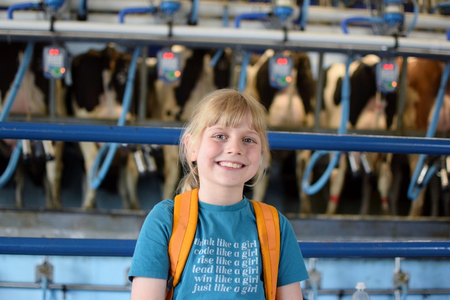 Amy watched the cows be milked for two full hours