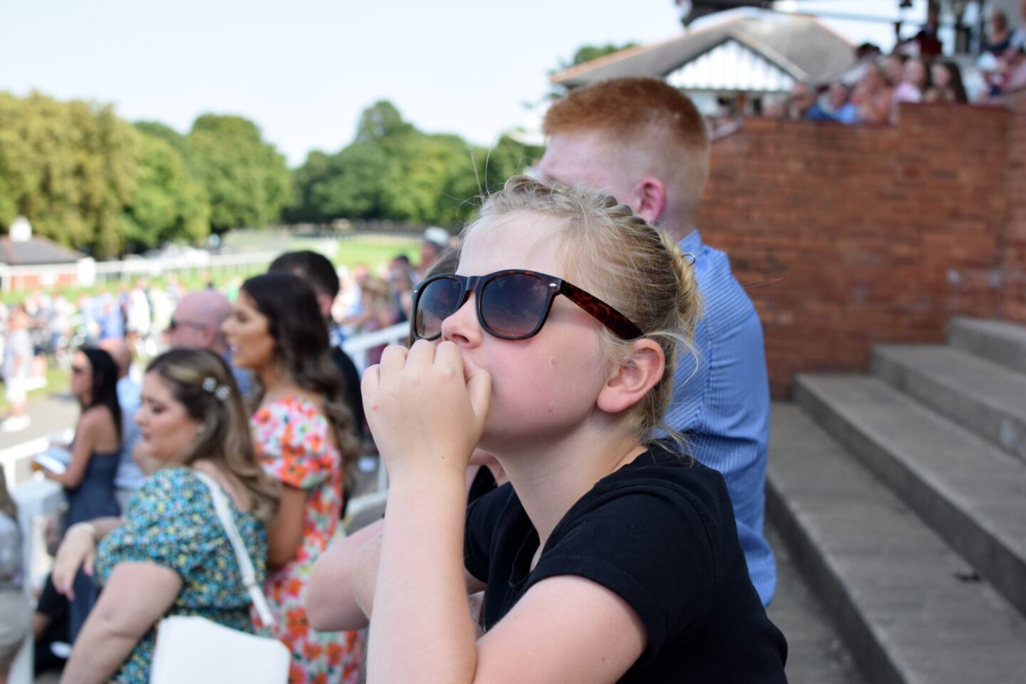 Amy watching the horse racing from the Premier Enclosure at Pontefract Races