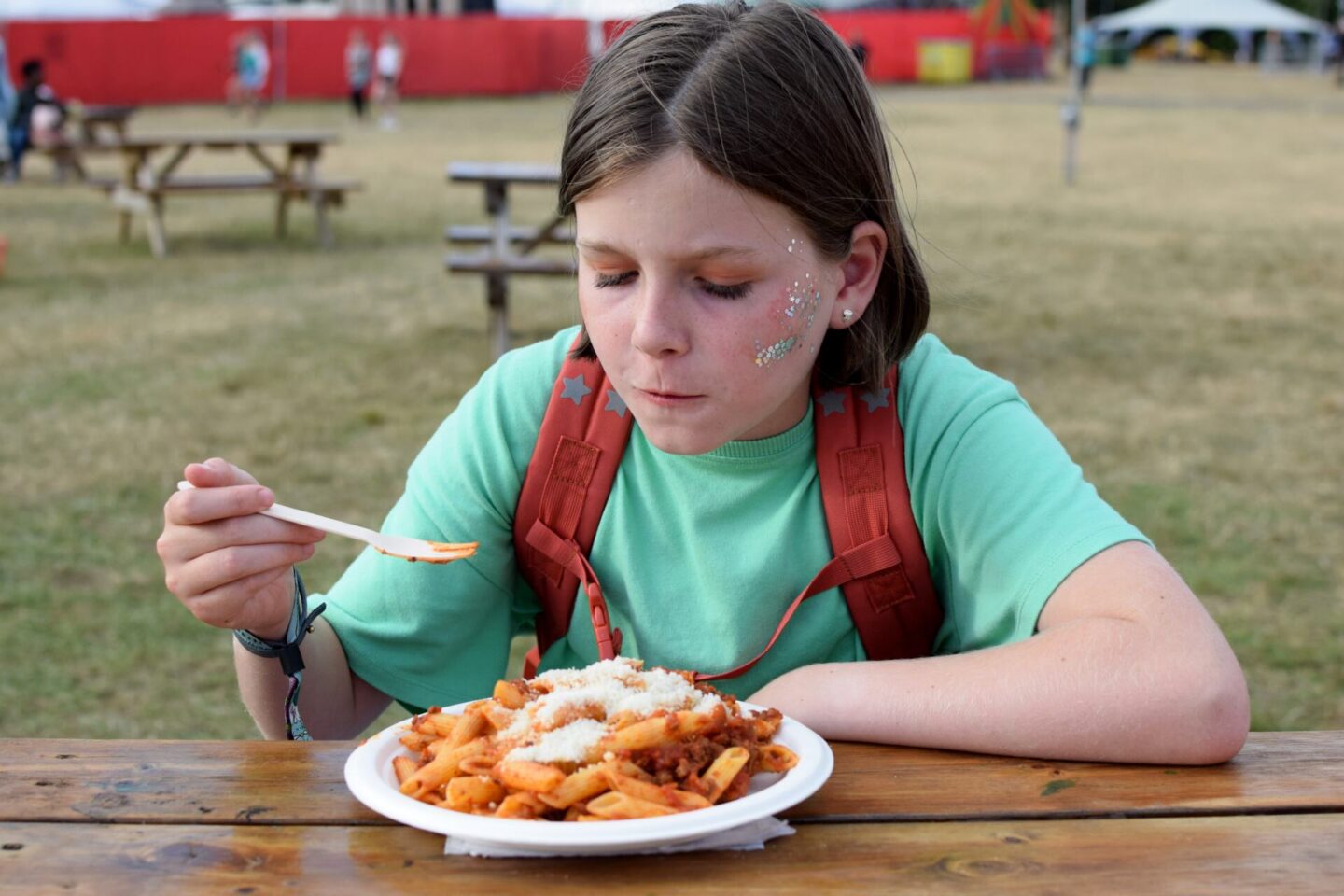 Pasta bolognese at Camp Bestival Shropshire