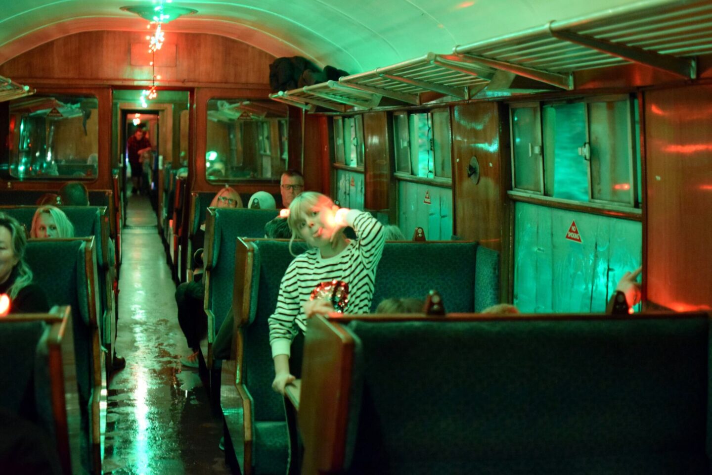 Inside the NYMR heritage carriages pulled by steam engine for the light event