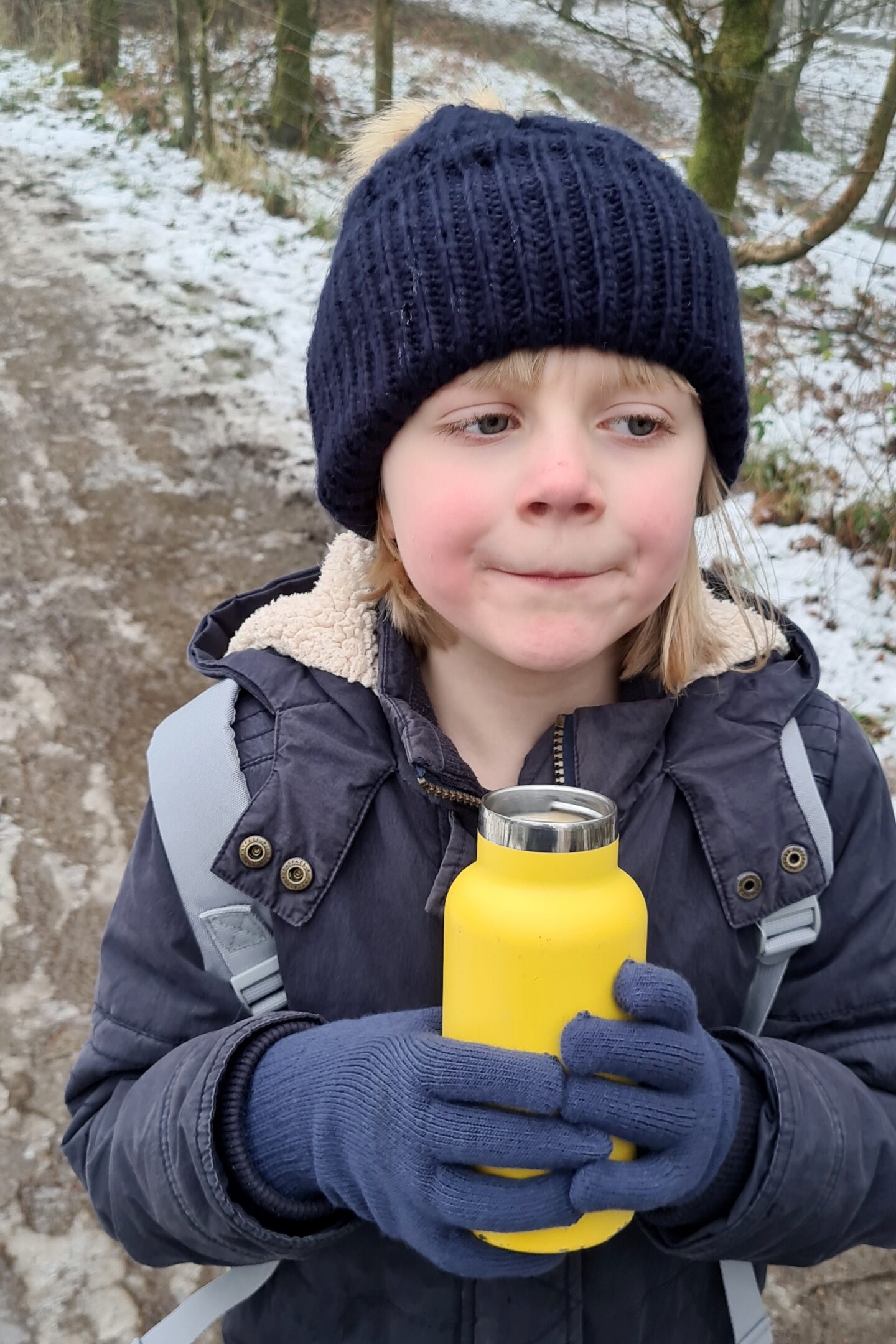 Flasks of hot drinks are a great idea for walking with kids in the winter