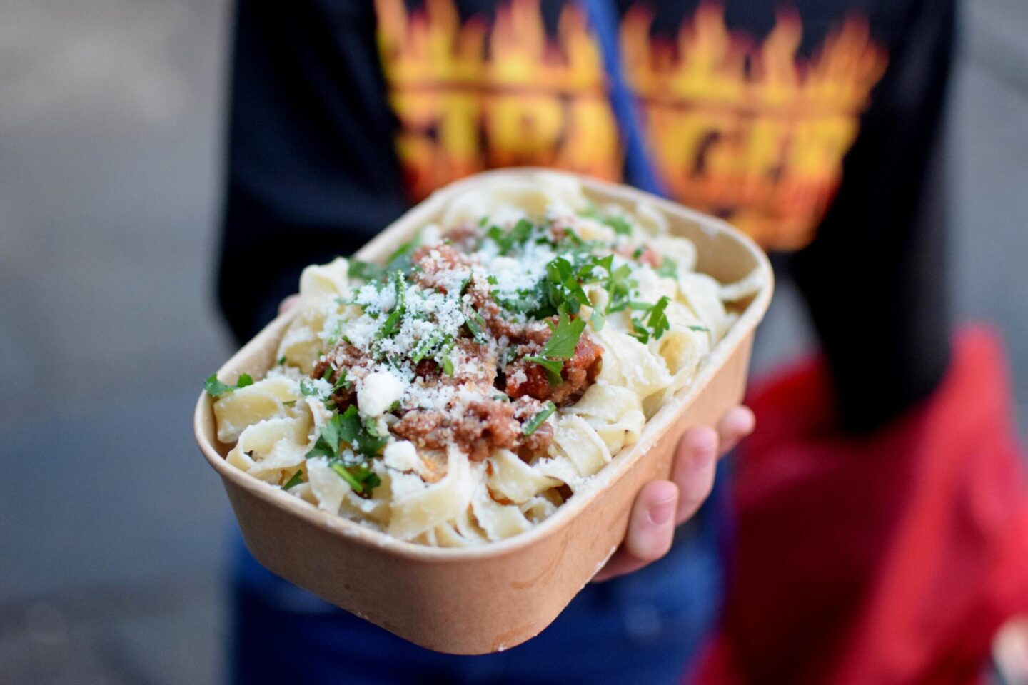 Fresh pasta topped with beef ragu from Cheese Wheel, Camden Market
