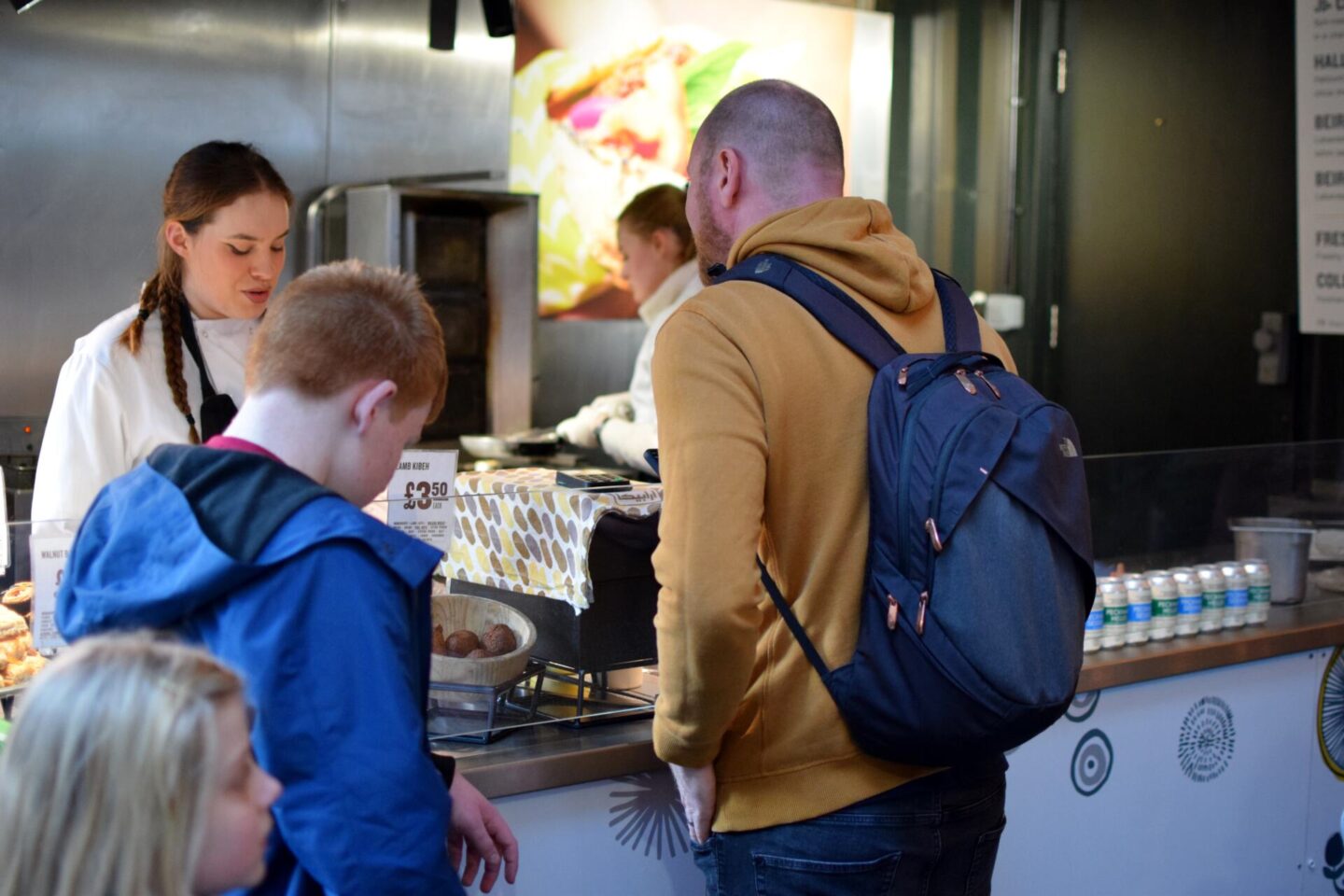 Choosing chicken shawarma on Borough Market