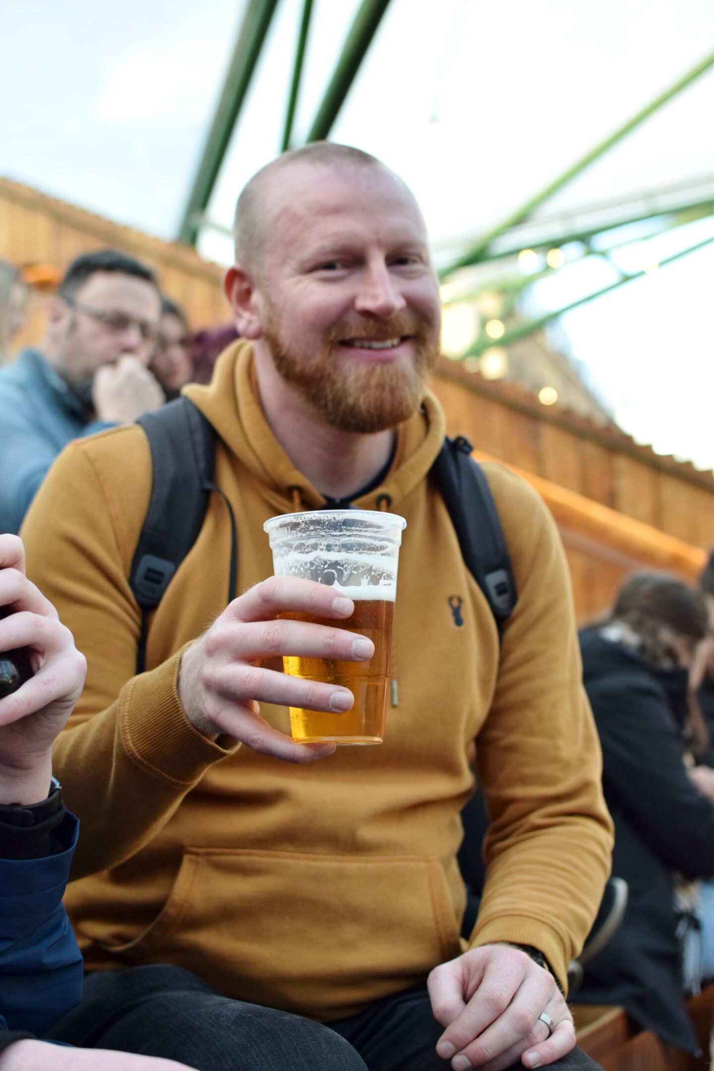 Dave drinking pints in Borough Market