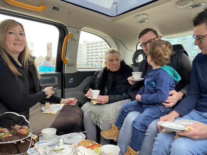 Afternoon tea taxi tour round Manchester