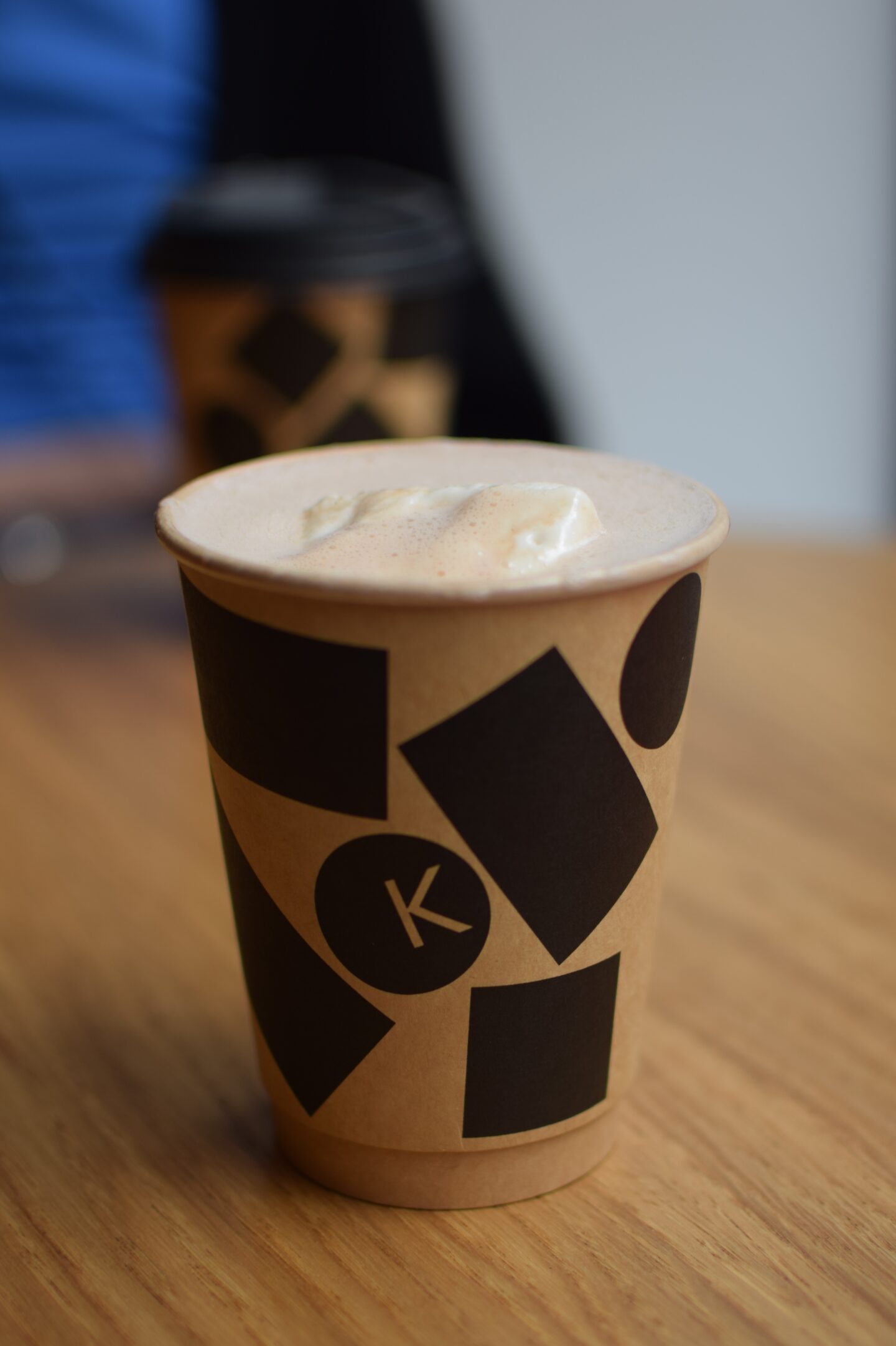 Knoops luxury hot chocolate with a large fancy marshmallow floating in the creamy top