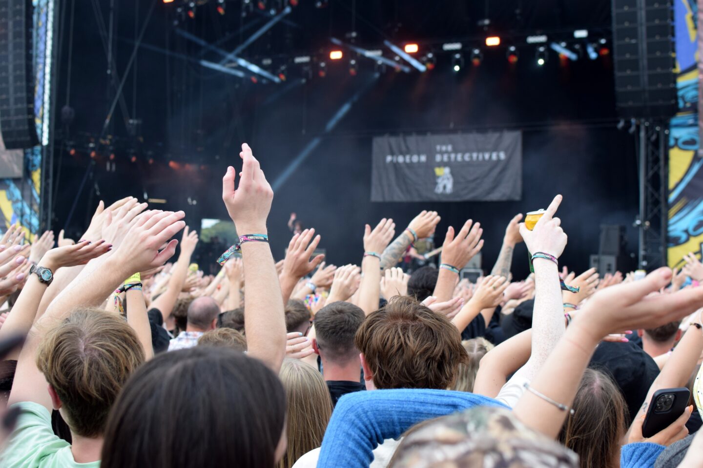 hands in the air for The Pigeon Detectives on the main stage on Friday afternoon