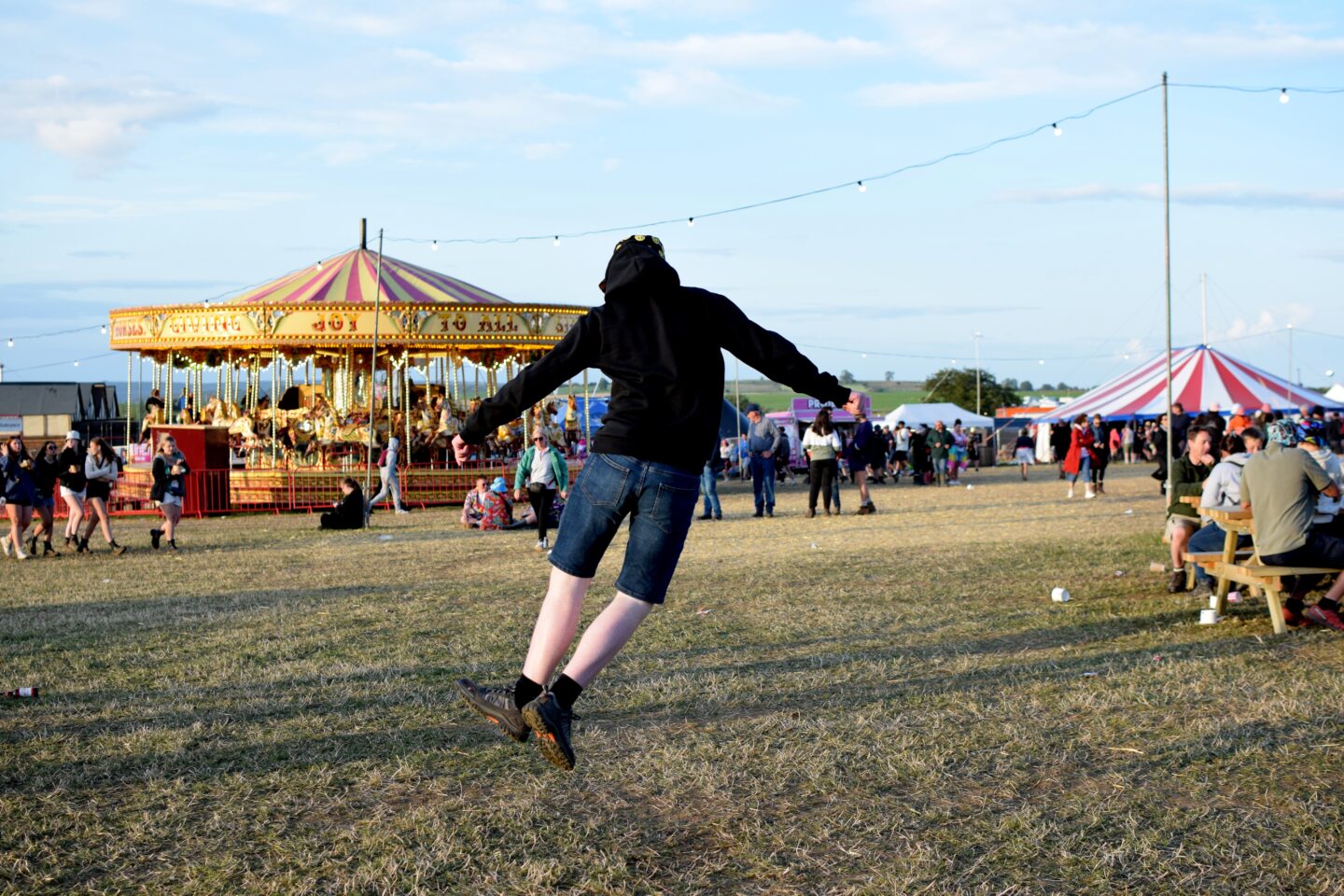 Ben clicking his heels in mid air