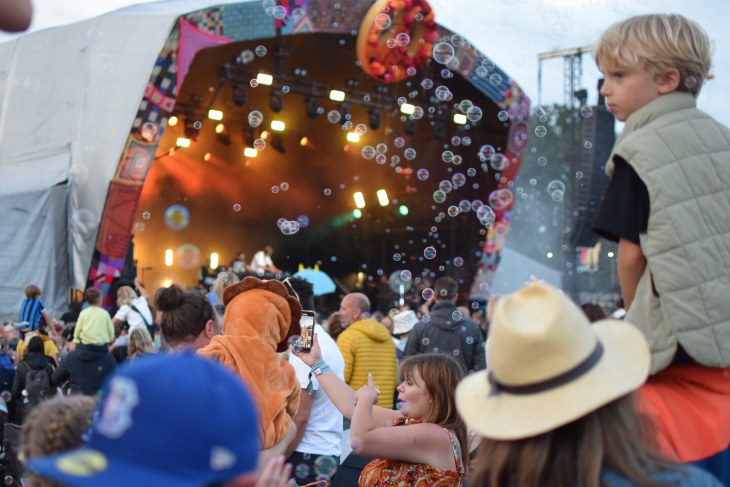 Bubbles at the main stage at Camp Bestival Shropshire