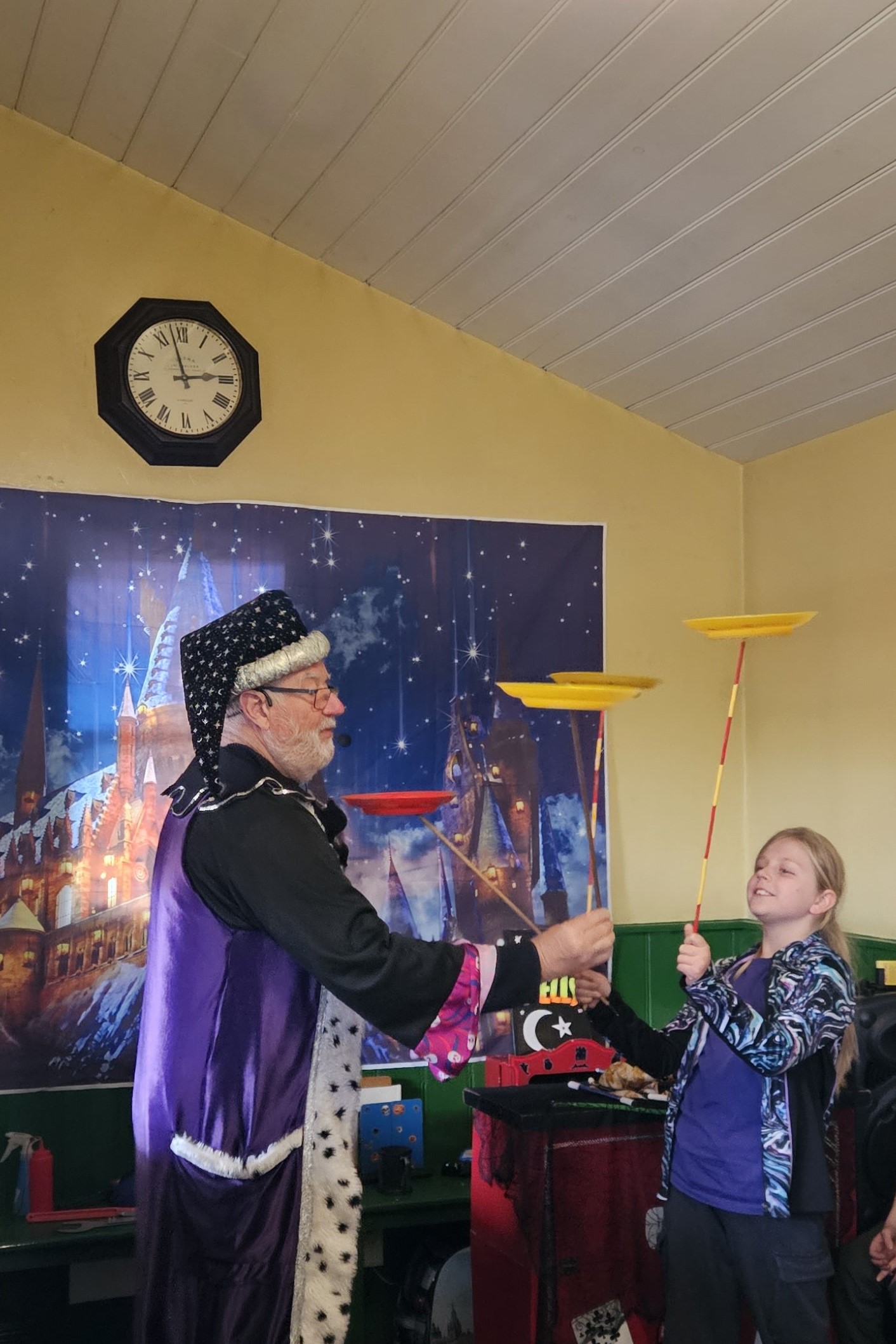 Amy taking part in the magic show at Ropley and spinning plates