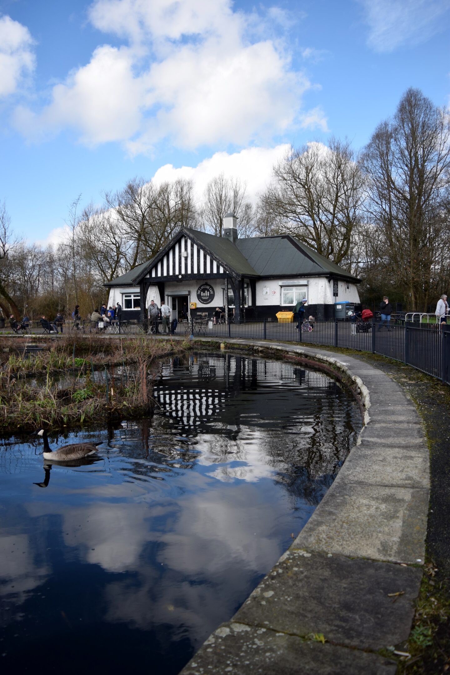 The cafe at Boggart Hole Clough with a view across the lake