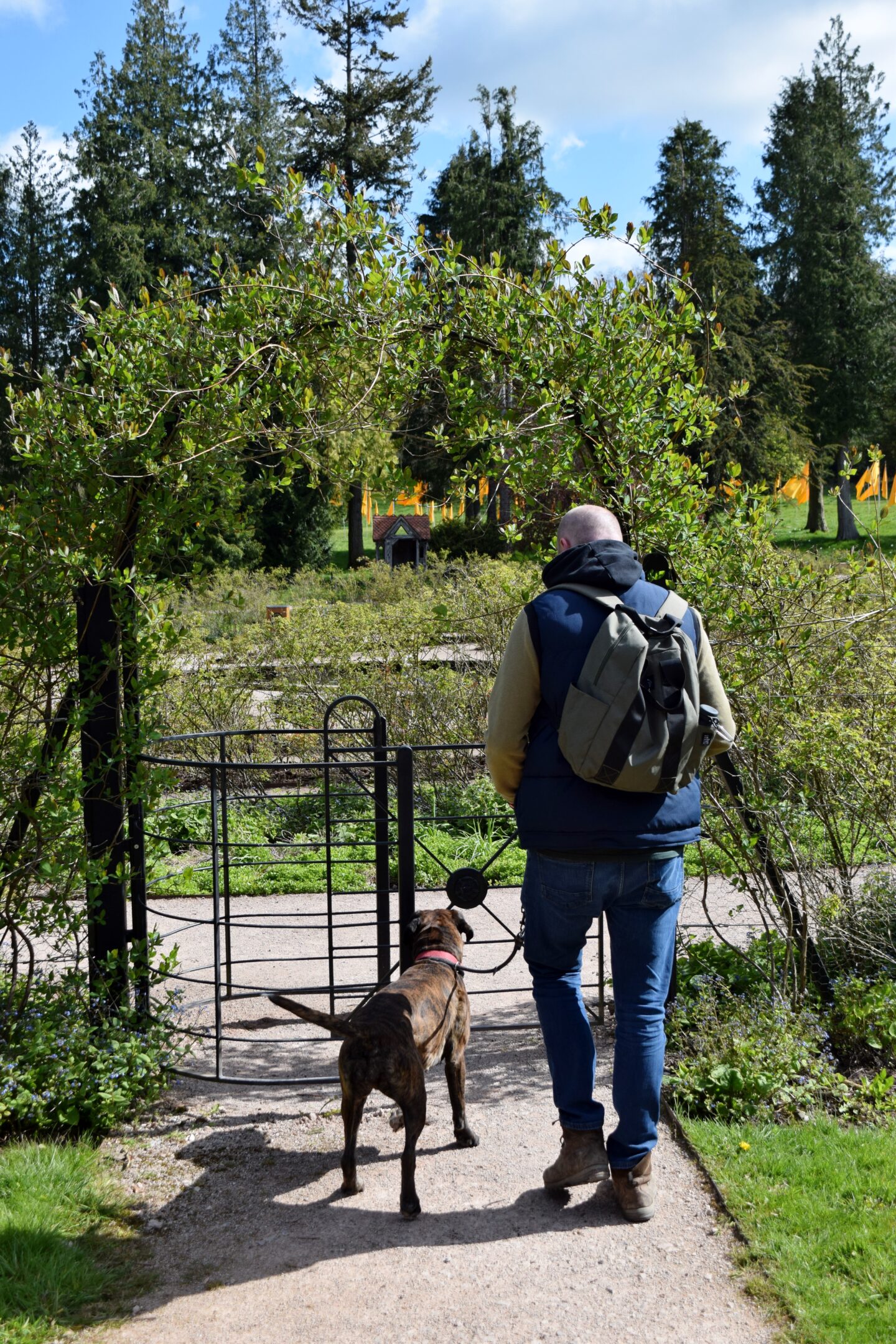 Dave and Poppy entering the Lowther Castle rose garden