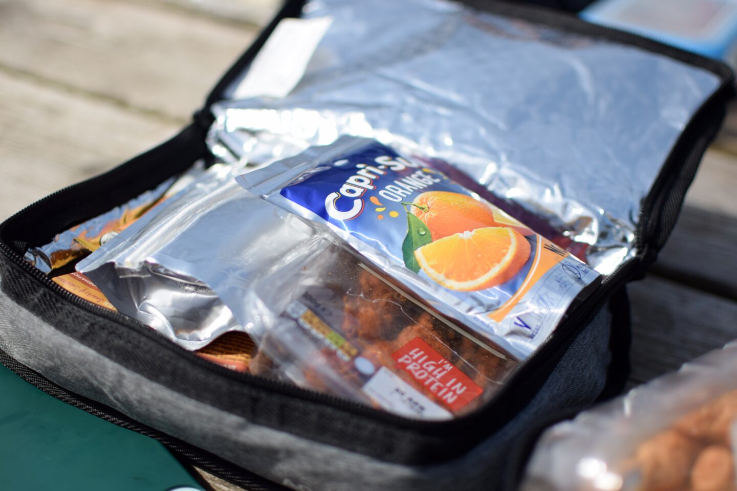 Small cool bag for backpack with picnic items