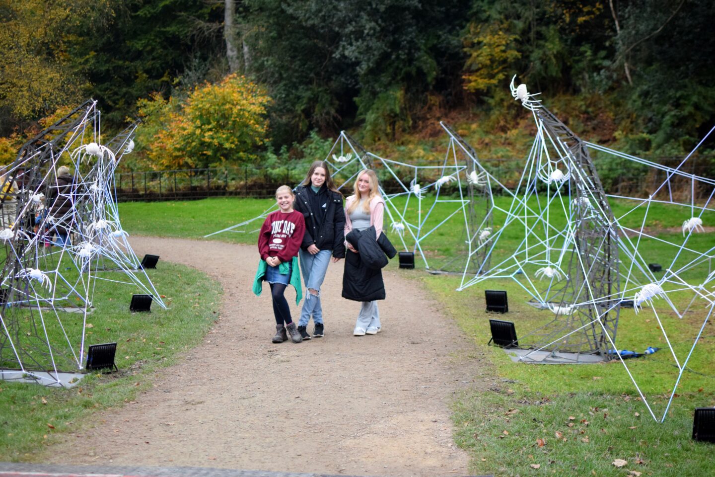 Amy, Faye and Chloe at Quarry Bank Halloween trail