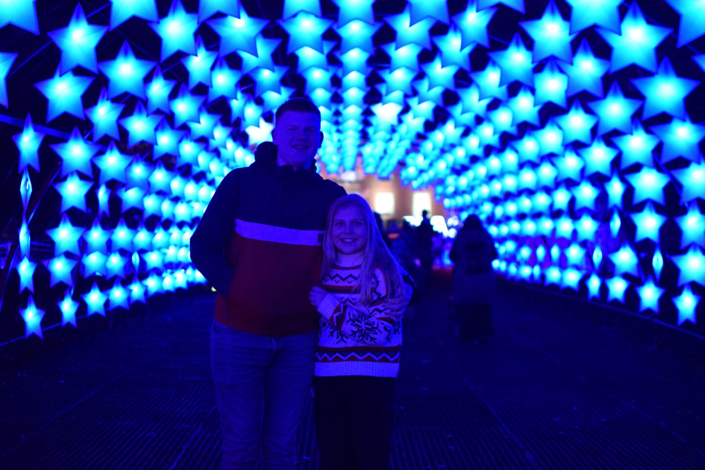 Ben and Amy in star tunnel - Christmas at Dunham Massey - Christmas things to do with teens
