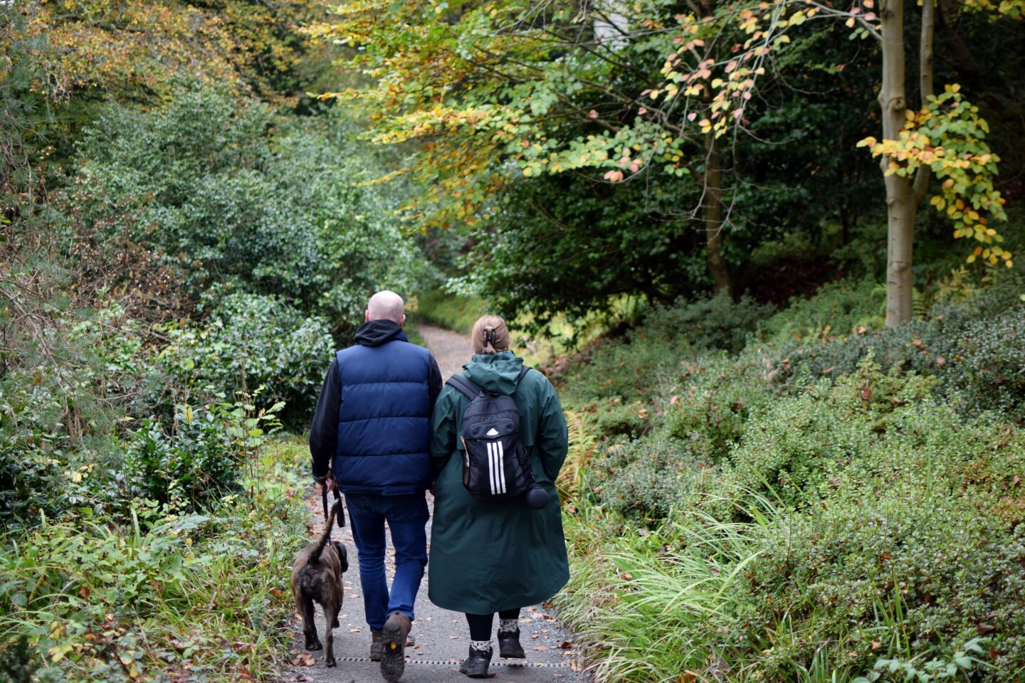 Dave and Colette walking together in Bodnant Garden, North Wales