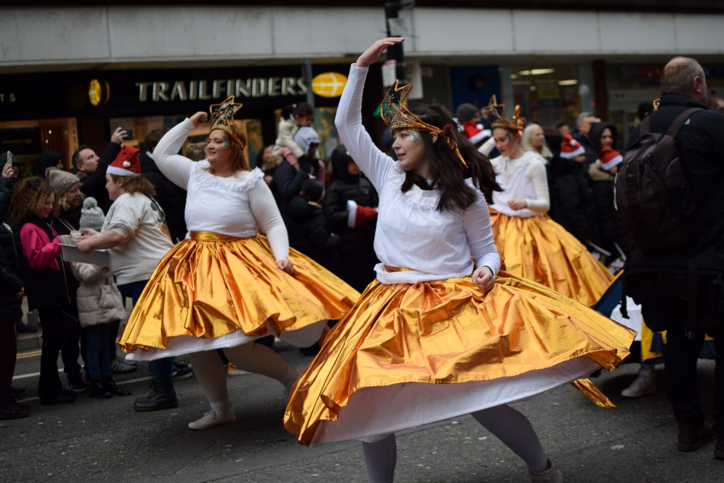 Manchester Christmas Parade - dancers in golden skirts