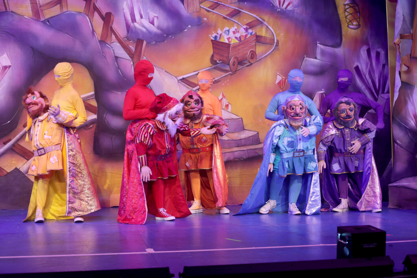 Snow White at Theatre Royal - the seven dwarves voiced by Johnny Vegas, Joel Ross, Pete Price, Philip Regan (Queen of Scotty Road), Craig Phillips, Louis Emerick and John May
