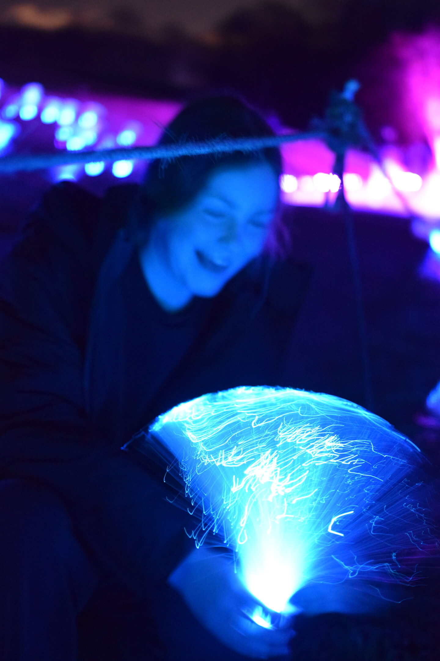 Chloe with the fibre optics Northern Lights Manchester